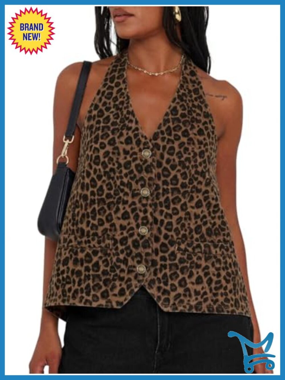 Tankaneo Womens Halter Denim Vest Open Back Sleeveless Button Down Waistcoat